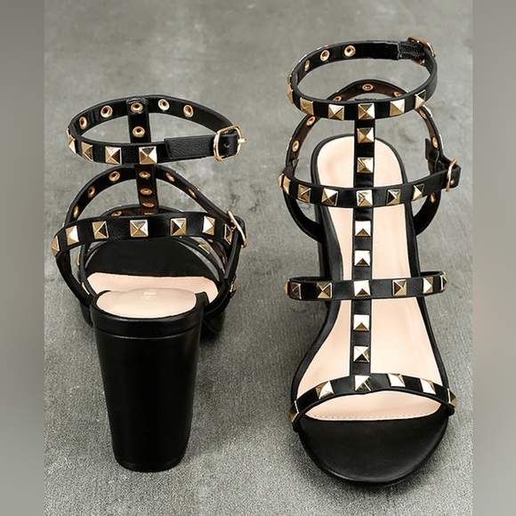 [lulu’s] phedra black studded ankle strap heel - Picture 9 of 9